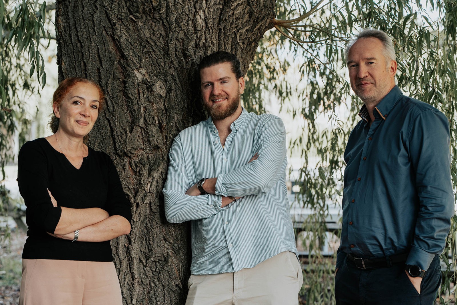 professor Nezha Badi, professor Filip Du Prez en postdoctoraal onderzoeker Thibault Schutz